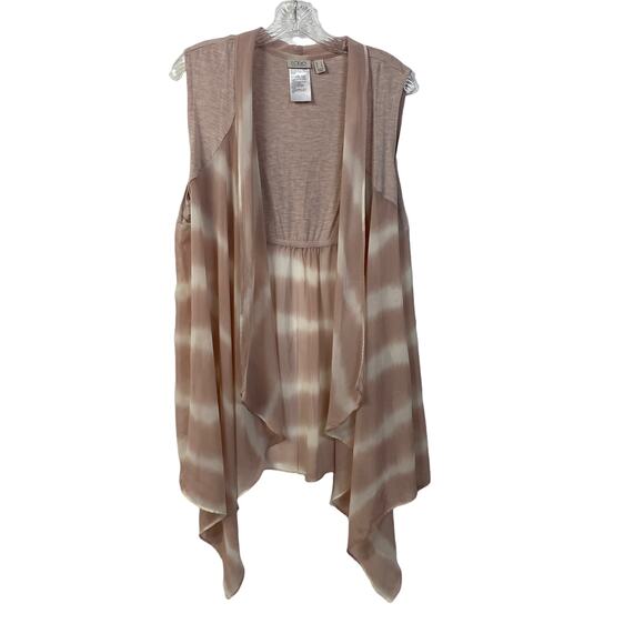 LOGO Lori Goldstein L Waterfall Chiffon Sleeveless Cardigan Mixed Fabric Top - Picture 1 of 7